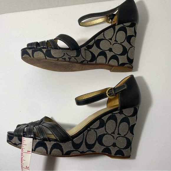 COACH Signature Vintage Katherine Wedge Sandals Black Size 9 - Picture 6 of 8